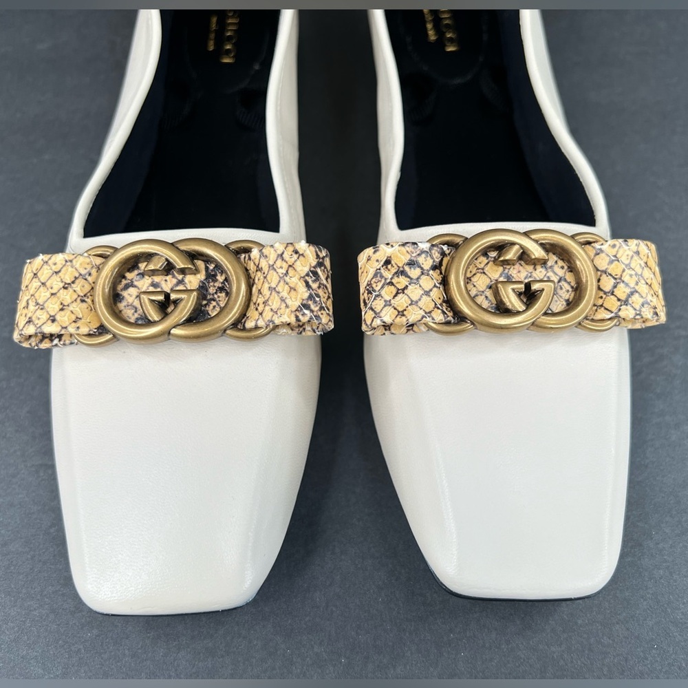 Gucci Double G Interlocking Python Snakeskin Ballet Ballerina Flats Size EU 38 - Picture 4 of 11